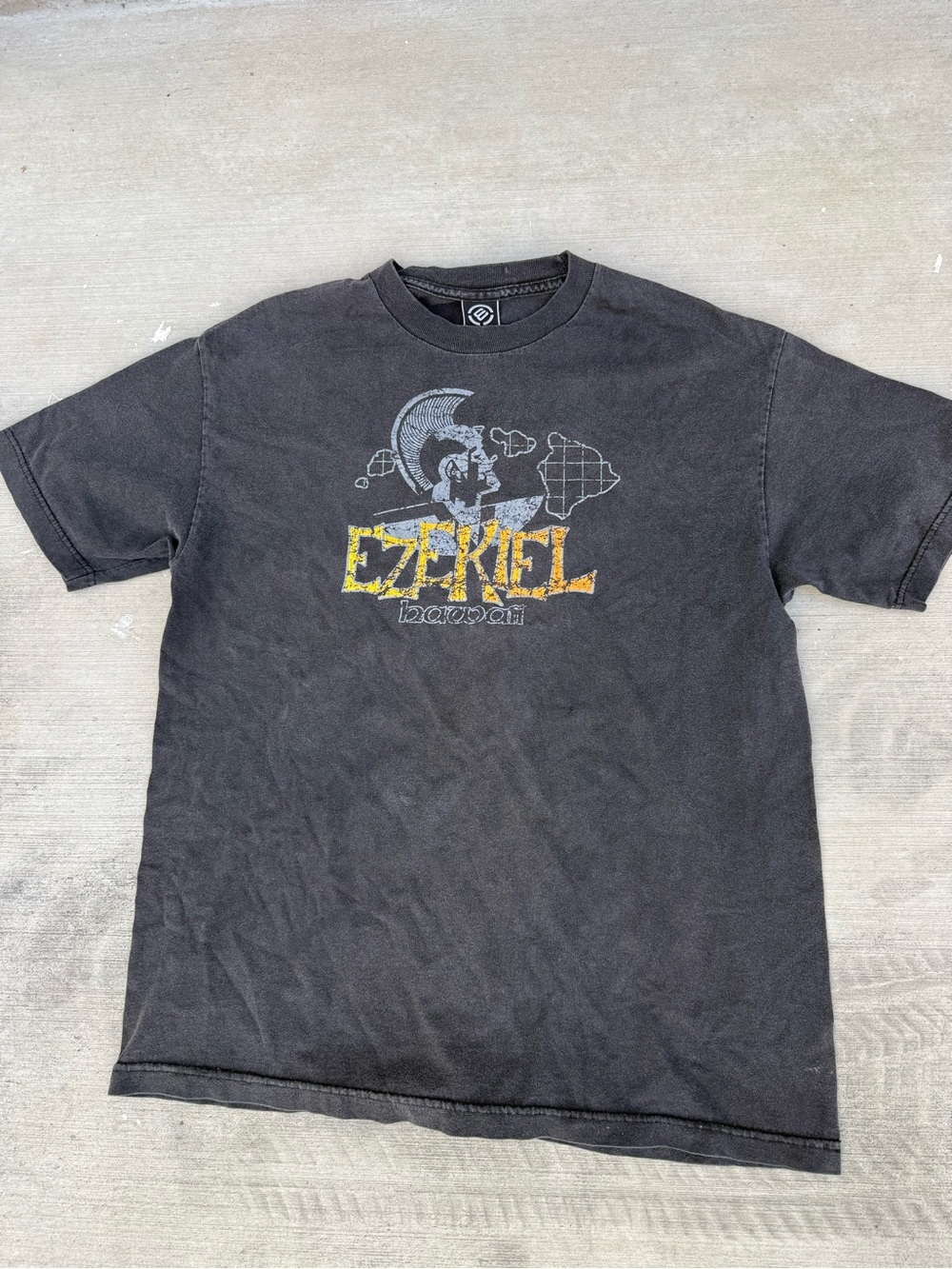 Ezekiel Charcoal Tee with Yellow & Gray Chest Graphic
